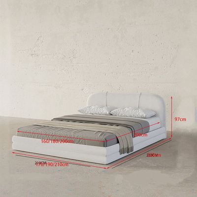 Maple Home Off-White Velvet Bed Frame with Curved Headboard, Luxury Bed for Modern Bedroom(King Size 180*200cm) - 6 Months Warranty