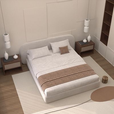 Maple Home Off-White Velvet Bed Frame with Curved Headboard, Modern Luxury Bed for Bedroom(Queen Size 160*200cm) - 6 Months Warranty