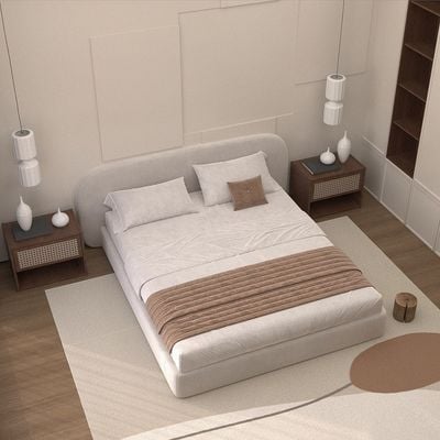 Maple Home Off-White Velvet Bed Frame with Curved Headboard, Modern Luxury Bed for Bedroom(Super King 200*200cm) - 6 Months Warranty