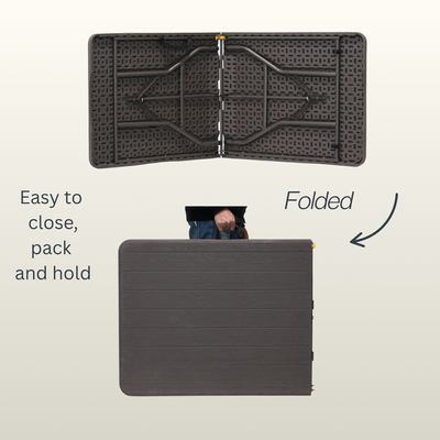 6FT Woodgrain Rectangular Folding Table (Black) – 180×74×74 cm