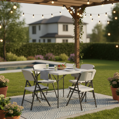 86CM Square Folding Table (White) – 86×86×74 cm