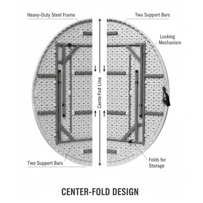6FT Round Center Folding Table (White) – Ø180×74 cm