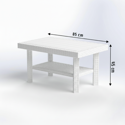 Doublex Rectangular Rattan Table (White) – 85×55×45 cm