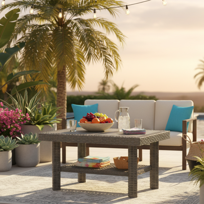 Doublex Rectangular Rattan Table (Silver) – 85×55×45 cm