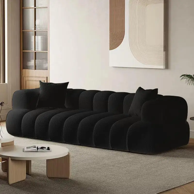 Modern Marshmallow Cozy Upholstered 3-Seater Sofa – Black – 240 cm