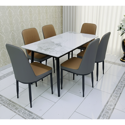 7-Pieces Dining Sets, 1 Piece Rectangular Table With with 6 Chairs Modern Design Furniture for Home, Dining Room, Cafeteria 