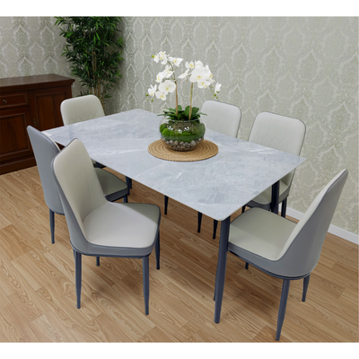 7-Pieces Dining Sets, 1 Piece Rectangular Table With with 6 Chairs Modern Design Furniture for Home, Dining Room, Cafeteria 