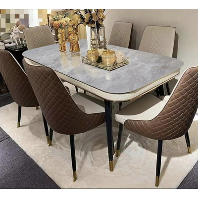 Morble 7-Pieces Luxury Dining Sets, 1 Piece Rectangular Table With with 6 Chairs Modern Design Furniture for kitchen, Dining Room