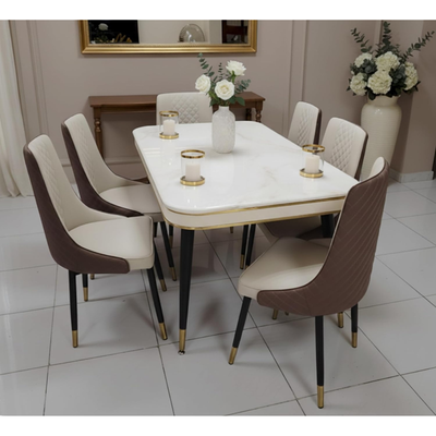 Morble 7-Pieces Luxury Dining Sets, 1 Piece Rectangular Table With with 6 Chairs Modern Design Furniture for kitchen, Dining Room