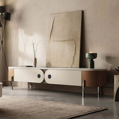 Solid Wood TV Table With Marble Top 200cm