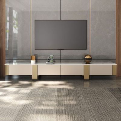 Solid Wood TV Table Golden Accent 200 cm