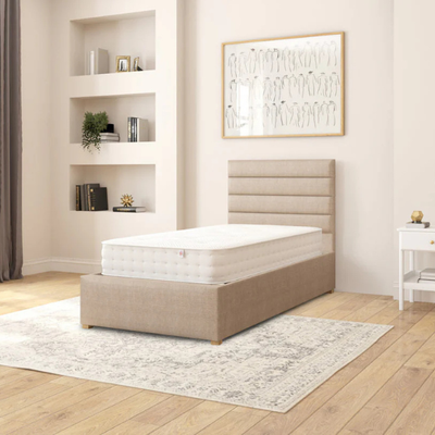 Switzer Upholstered Bed with Hydraulic Storage L190xW140xH40 Beige with 1 Year Warranty