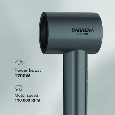 Carrera CRR533 Powerful Hair Dryer 1700W-2000W Power Boost High-Speed 110,000 Rpm Motor, 3 Speed & Heat Settings, Cool Shot & Led Display, Lightweight & Low Noise, Ideal For Salon, 2 Years Warranty