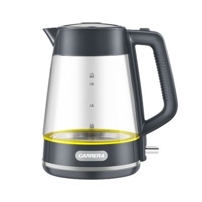 CARRERA CRR649 Cordless Electric Kettle - 2200W with 1.7L Heat-Resistant Glass Jug, STRIX Controller & Boil-Dry Protection, 360Â° Swivel Base, Auto-Shut Off, Perfect for Home & Office, 2 Years Warranty
