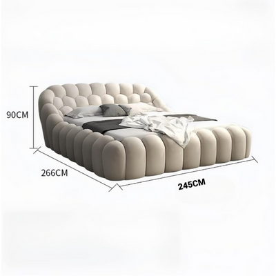 Modern Cloud Tufted Upholstered Bed – Curved Bubble Design – Beige Velvet – Luxury Contemporary Bedroom Furniture – Super King  Size Bed 200 × 200
