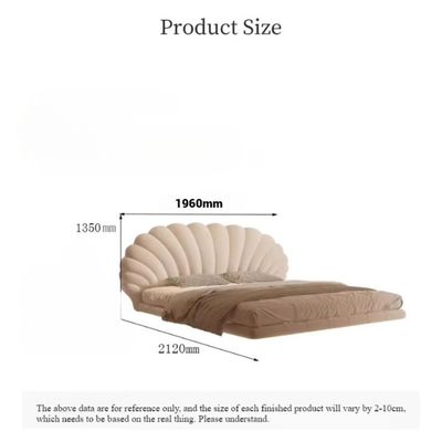 Modern Shell-Style Floating Bed with LED Lighting – Beige Velvet Upholstered Frame – Elegant Curved Headboard – Luxury Contemporary Bedroom Furniture – Queen  Size Bed 150 × 200