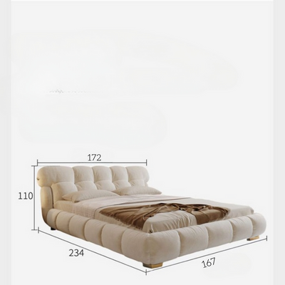Luxury Tufted Upholstered Bed – Beige Velvet with Plush Padded Design – Queen Size 150 × 200