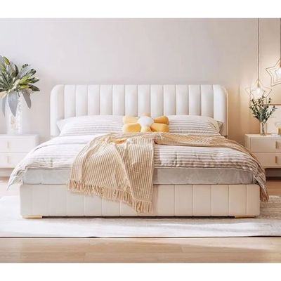 Luxury Velvet Upholstered Bed – Vertical Panel Headboard – Elegant Off White Design – King Size 180 × 200