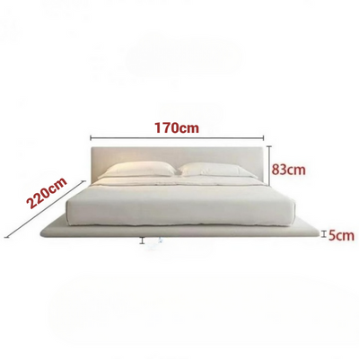 Modern Minimalist Low-Profile Platform Bed – Off-White Upholstered Frame – Contemporary Bedroom Design – Queen Size 150 × 200