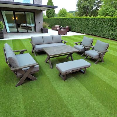 9-Seater Cross Legs Dark Grey Aluminium Garden Sofa with Big Table