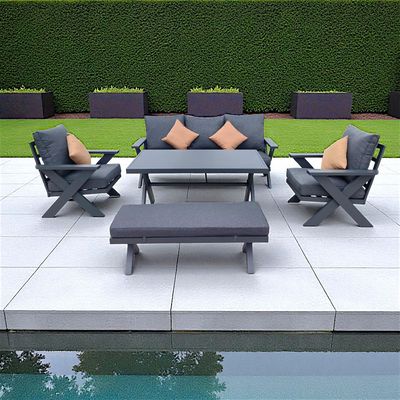 7-Seater Cross Legs Dark Grey Aluminium Garden Sofa with Big Table
