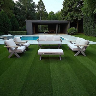 9-Seater Cross Legs Light Grey Aluminium Garden Sofa with Big Table Wooden Color Arm Rests