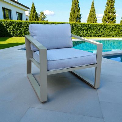 Modern Aluminium Outdoor Sofa Set – Sage Green Frame with Light Greyish Blue Cushions