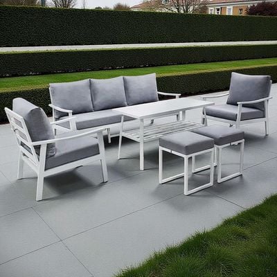 Premium Aluminium Outdoor Garden Sofa Set – White Frame with Grey Cushions 