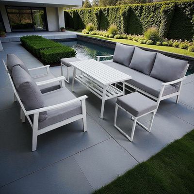 Premium Aluminium Outdoor Garden Sofa Set – White Frame with Grey Cushions 