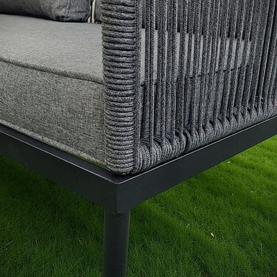 5-Seater Modern Rope Design Outdoor Sofa Set – Black Aluminium Frame with Grey Cushions