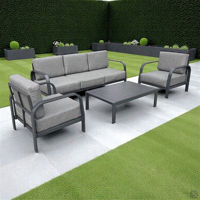 5-Seater Modern Aluminium Outdoor Sofa Set – Charcoal Grey Frame with Thick Grey Cushions