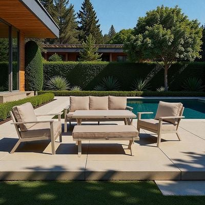 Premium 7-Seater Beige Outdoor Aluminium Sofa Set with Beige Cushions