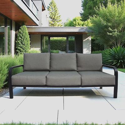 10-Seater Aluminium Outdoor Sofa Set with 2 Tables – Charcoal Grey Frame with Thick Grey Cushions