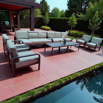 10-Seater Aluminium Outdoor Sofa Set with 2 Tables – Charcoal Grey Frame with Thick Grey Cushions