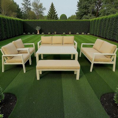 9-Seater Modern White Aluminium Outdoor Garden Sofa Set with Beige Cushions
