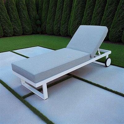 Modern White Aluminium Outdoor Sun Lounger with Wheels – Light Grey Cushions