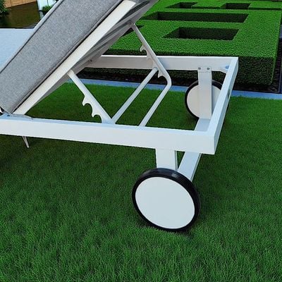Modern White Aluminium Outdoor Sun Lounger with Wheels – Light Grey Cushions