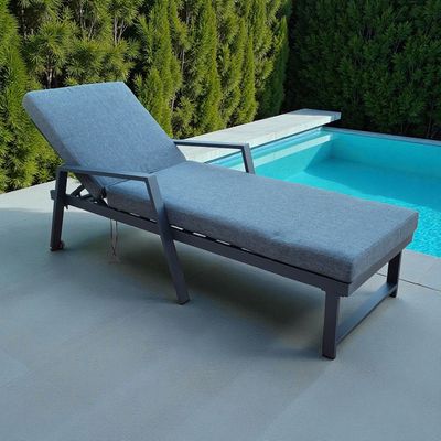 Premium Grey Aluminium Outdoor Sun Lounger with Adjustable Backrest – Grey Cushions