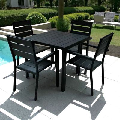 Modern 4 Seater Outdoor Dining Set – Metal Frame with Fibre-Wood Tabletop & Seats