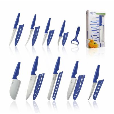 Premium 18-Piece Blue Stainless Steel Knife Set, Non-Slip Comfort Handles, Sharpened Chef Knives, Fruits & Vegetable Peeler Included, Ideal for Home & Professional Kitchen