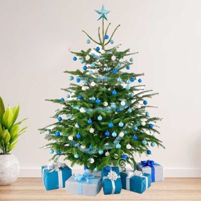 Fresh Premium Christmas Tree with Blue and Silver Decorations 150cm
