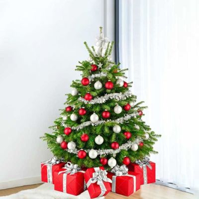 Fresh Premium Christmas Tree with Red and Silver Decorations 180cm