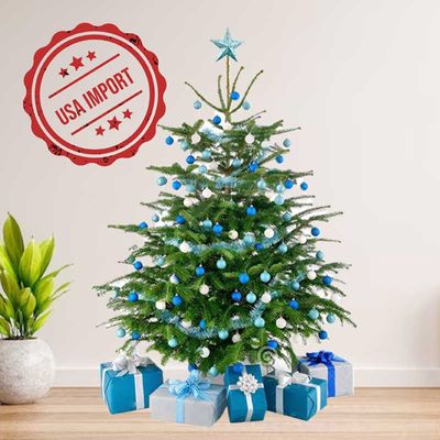 Fresh Premium Christmas Tree with Blue and Silver Decorations 250cm 