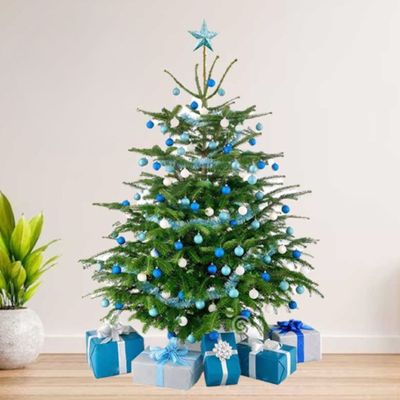 Fresh Premium Christmas Tree with Blue and Silver Decorations 250cm 