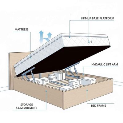 Sereno Upholstered Hydraulic Bed with Storage L120xW200xH40 Grey with 1 Year Warranty