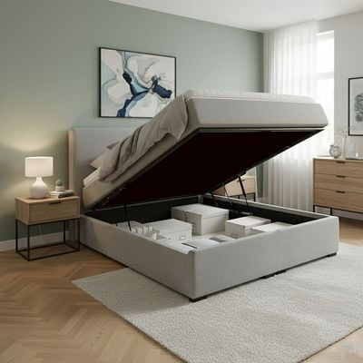 Sereno Upholstered Hydraulic Bed with Storage L160xW200xH40 Grey with 1 Year Warranty