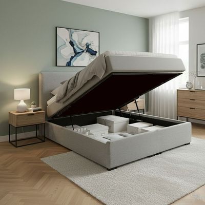 Sereno Upholstered Hydraulic Bed with Storage L180xW200xH40 Grey with 1 Year Warranty