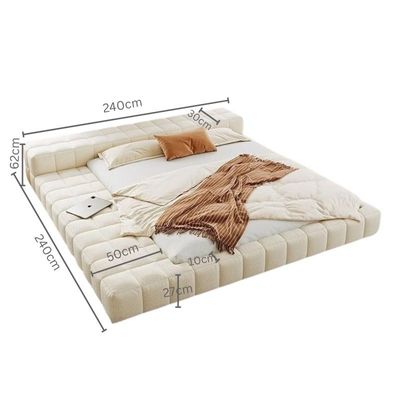 Modern Upholstered Low-Profile Bed – Boucle Fabric – Off White – King Size 180 × 200