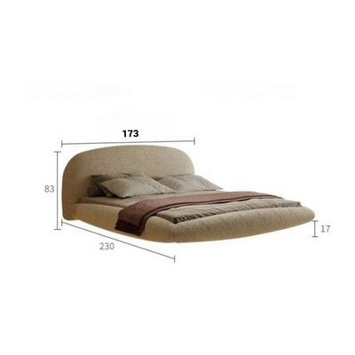 Modern Floating LED Upholstered Bed – Curved Minimalist Design – Beige Bouclé Fabric – Luxury Contemporary Bedroom Furniture - Queen Size 150 × 200
