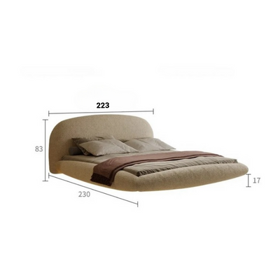 Modern Floating LED Upholstered Bed – Curved Minimalist Design – Beige Bouclé Fabric – Luxury Contemporary Bedroom Furniture - Super King Size 200 × 200